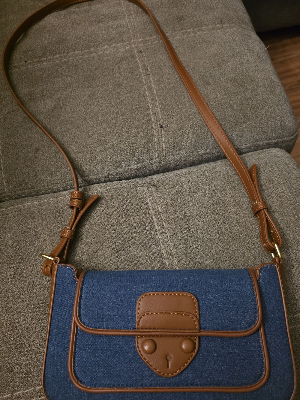 Scarleton Blue Denim & Brown Leather Trim Crossbody Flap Purse Bag